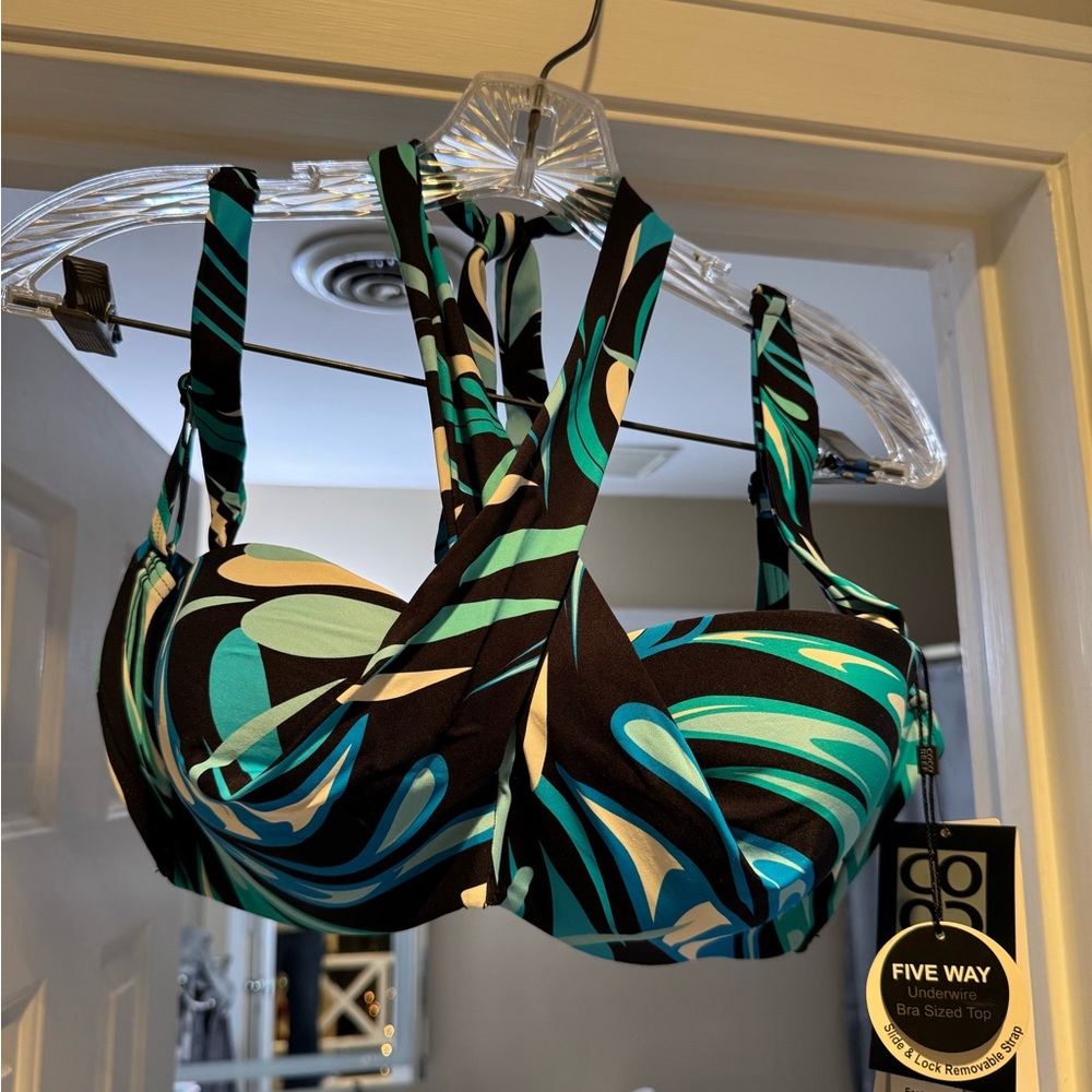 Coco Reef Black and Teal Patterned Bra